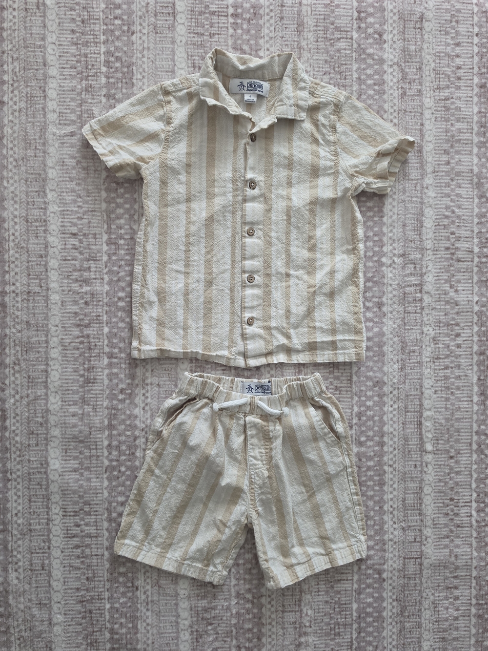 Original Penguin Boys Striped Short Sleeve Button Down Shirt & Shorts Set Size 6